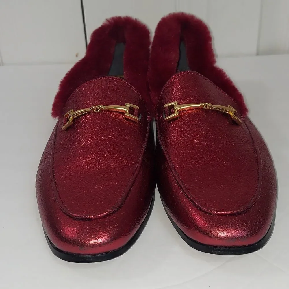 Sam Edelman Loraine Leather Faux Fur Burgundy Loafers